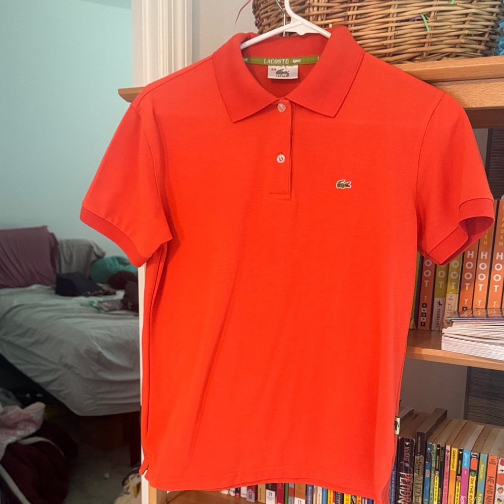 Lacoste Orange Polo with Green Logo Trim